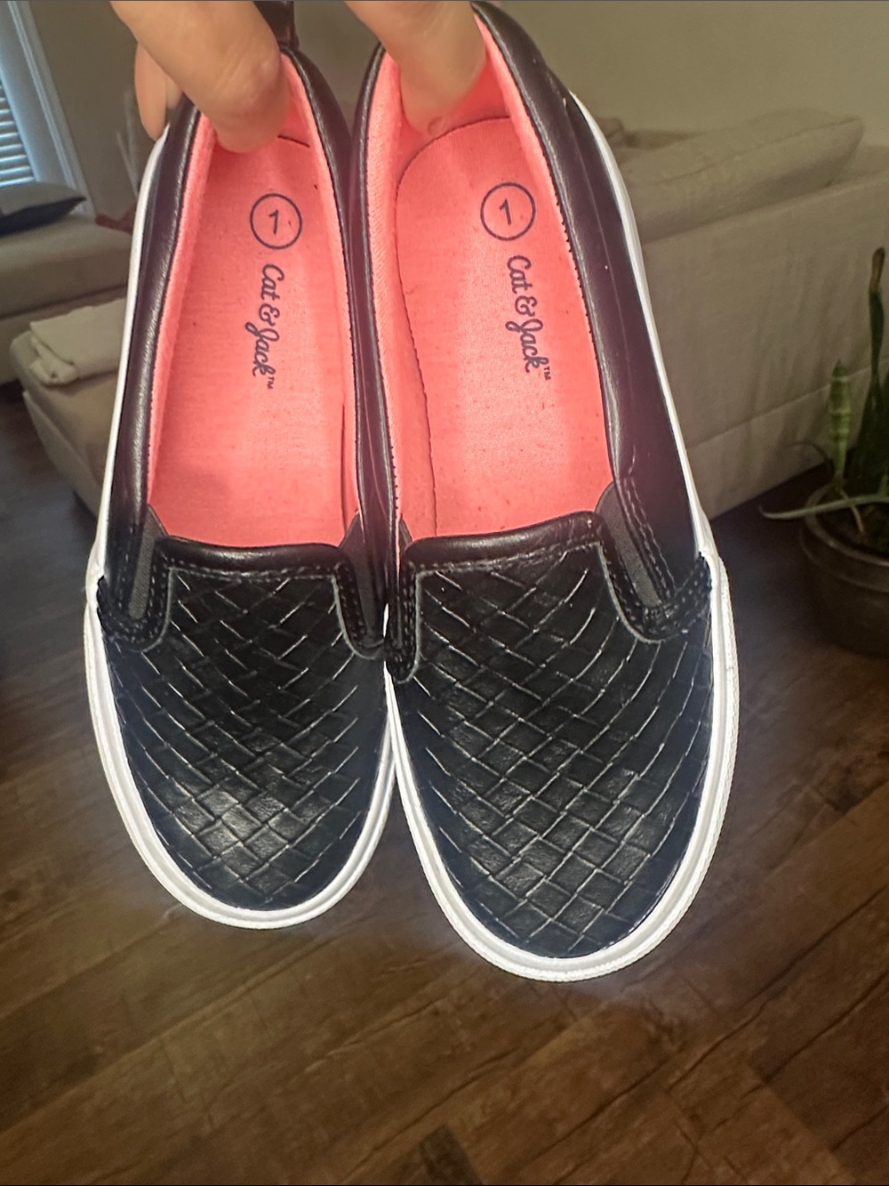 Cat & Jack Black Quilted Slip-On Sneakers with Pink Insole - Girls